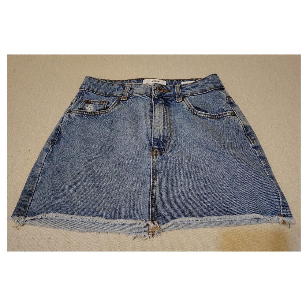 Cotton On Denim Micro Mini‎ Skirt Light Wash Distressed Raw Hem Womens Size 2 GG
